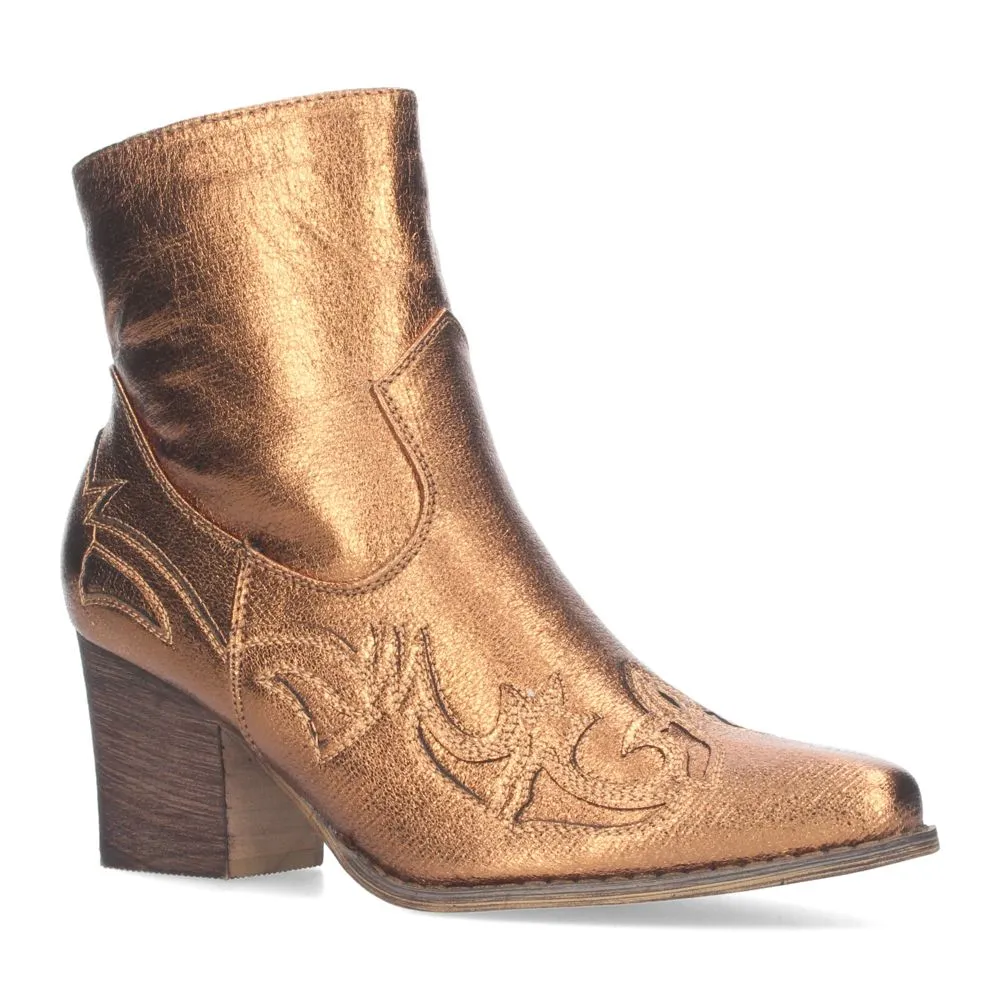 Botines camperos para mujer de tacón medio con adorno estilo cowboy en la puntera y en el talón y ci