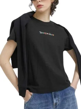 Tommy Jeans Women's Black Serif T-Shirt.