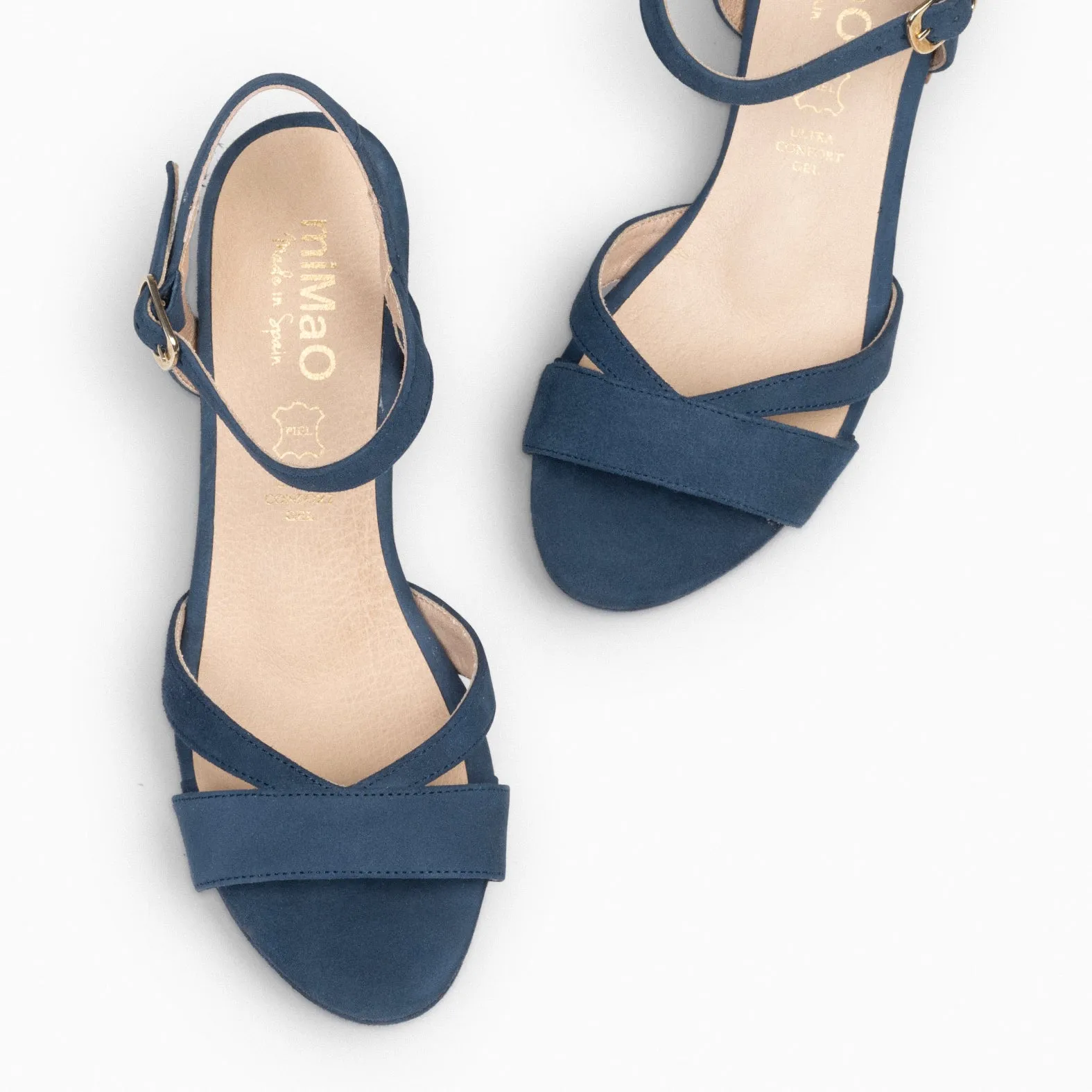 High heel party sandals with platform in navy blue PARIS.
