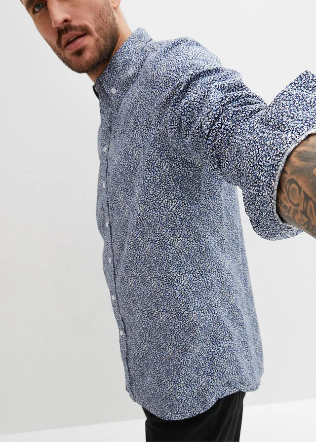 Navy Blue Plain Shirt + Blue Printed Business Shirt