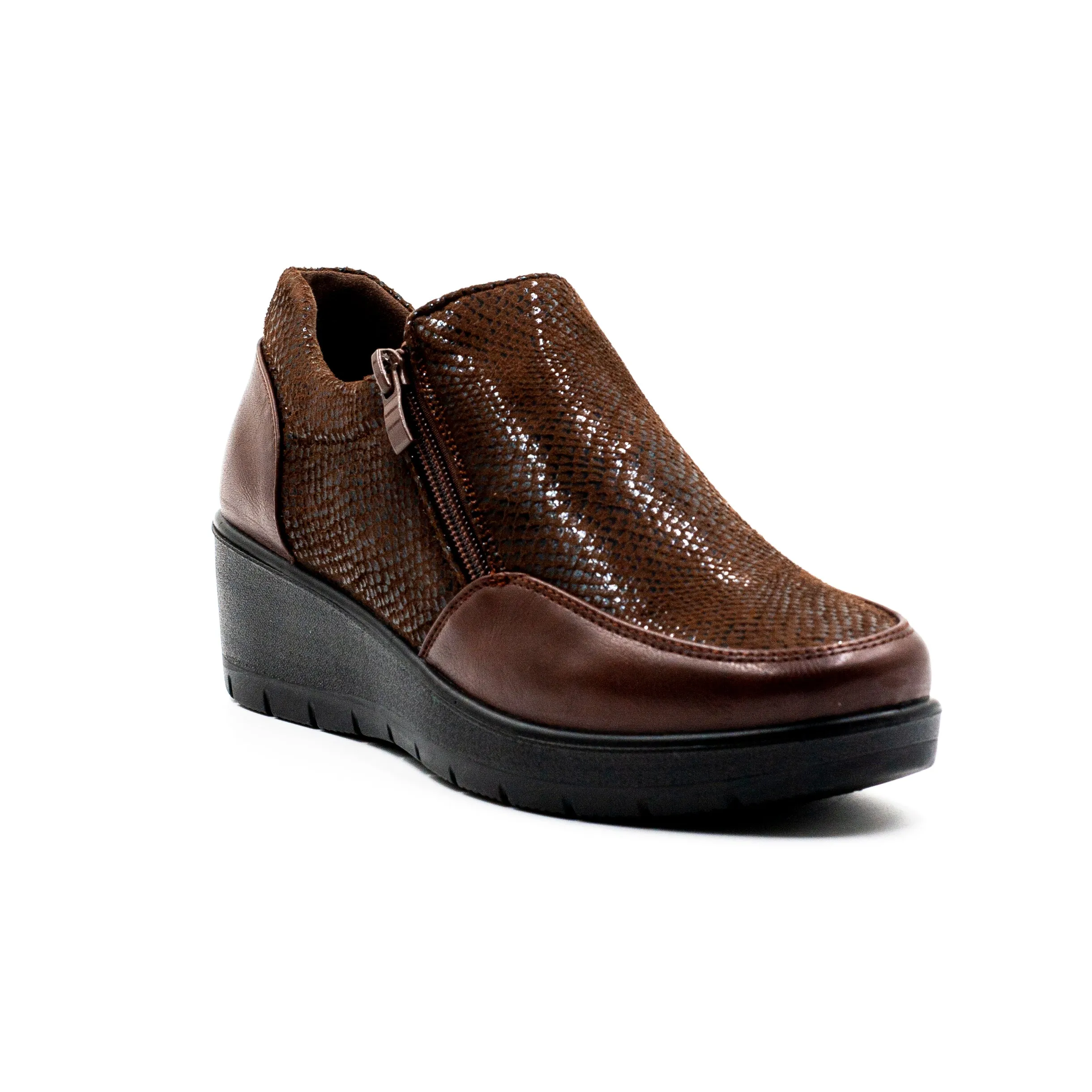 New Walk zapato vestir mujer con cierre y elastico color cafe