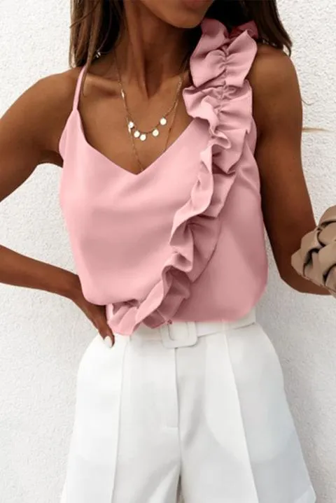 Top con volantes, rosa claro