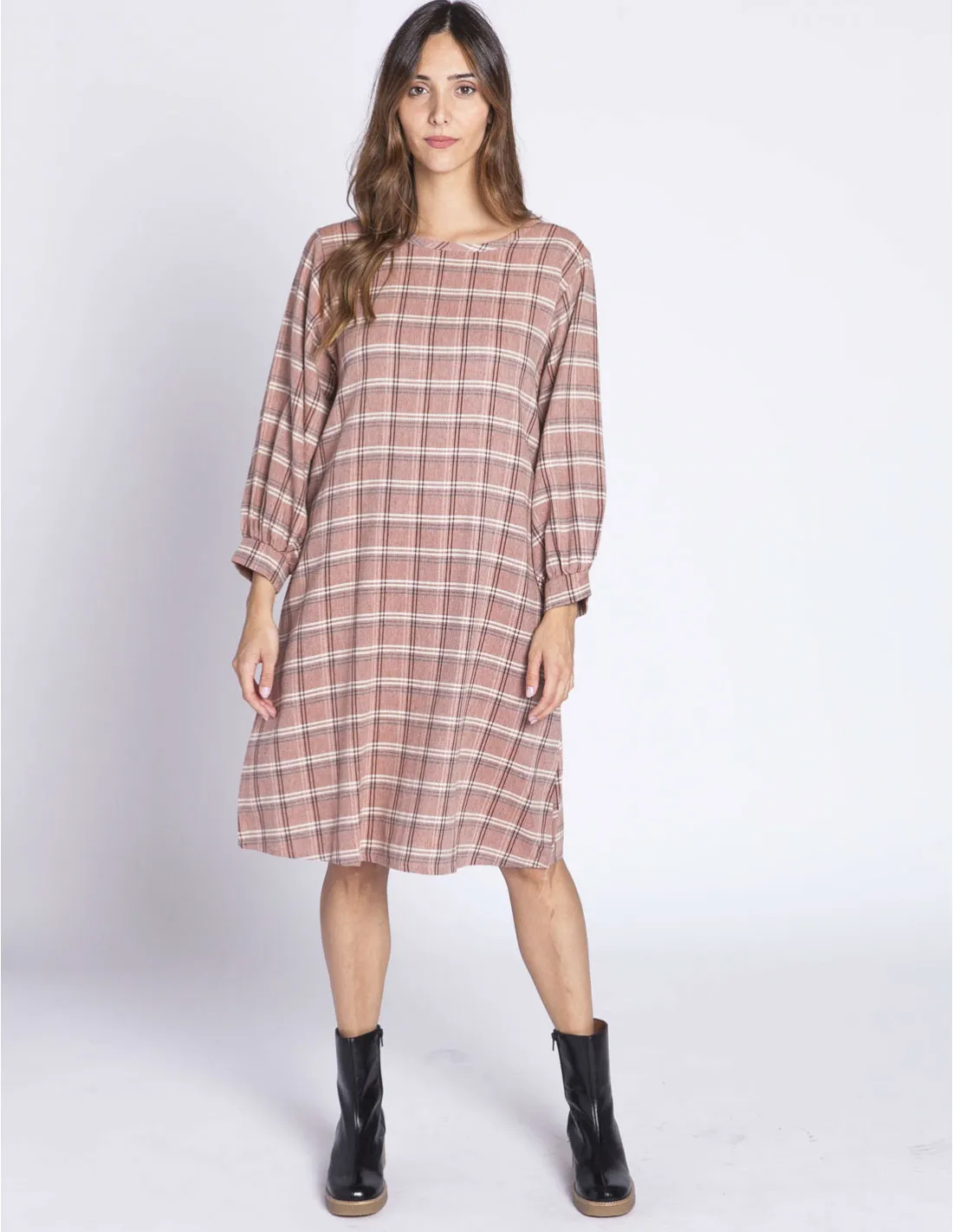 VESTIDO ALGODON ROSA CUADRICULA PAN