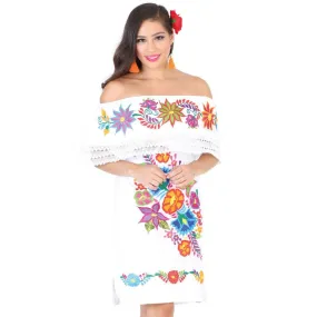 Vestido Artesanal Fino Bordado Campesino Color Blanco para Mujer GEN-601967