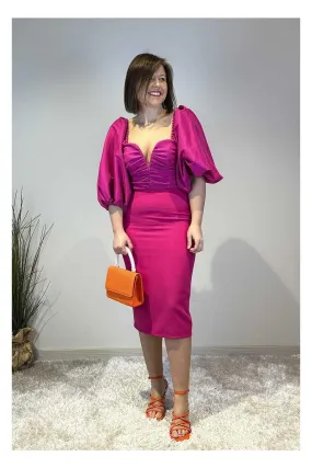 Pink Yarrow Puff Sleeve Party Dress