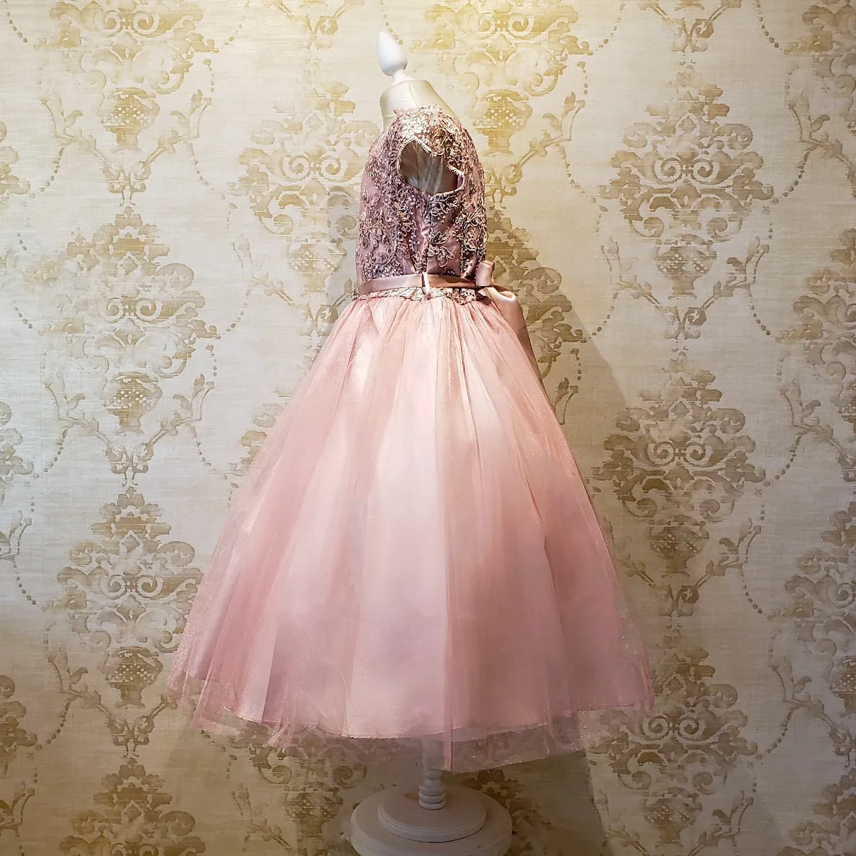 Vestido Rosa Pastel Niña Manga Fiesta Talla 14-18