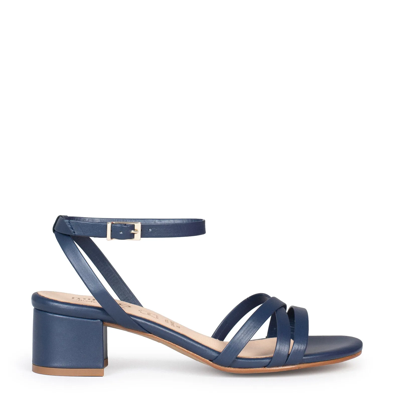 VIENA - Navy Blue Strappy Sandals with Low Heel