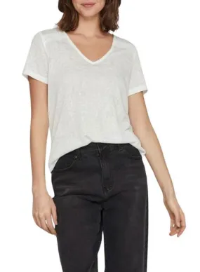 Vila Viamer Women's White V-Neck T-shirt