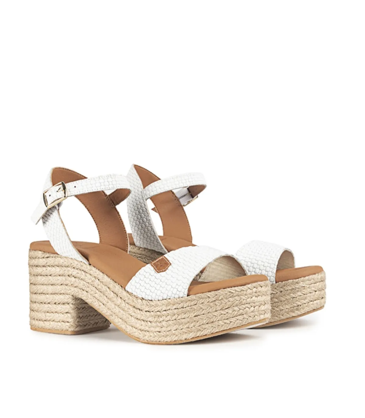 White Braided Back Platform Wedge Espadrilles.